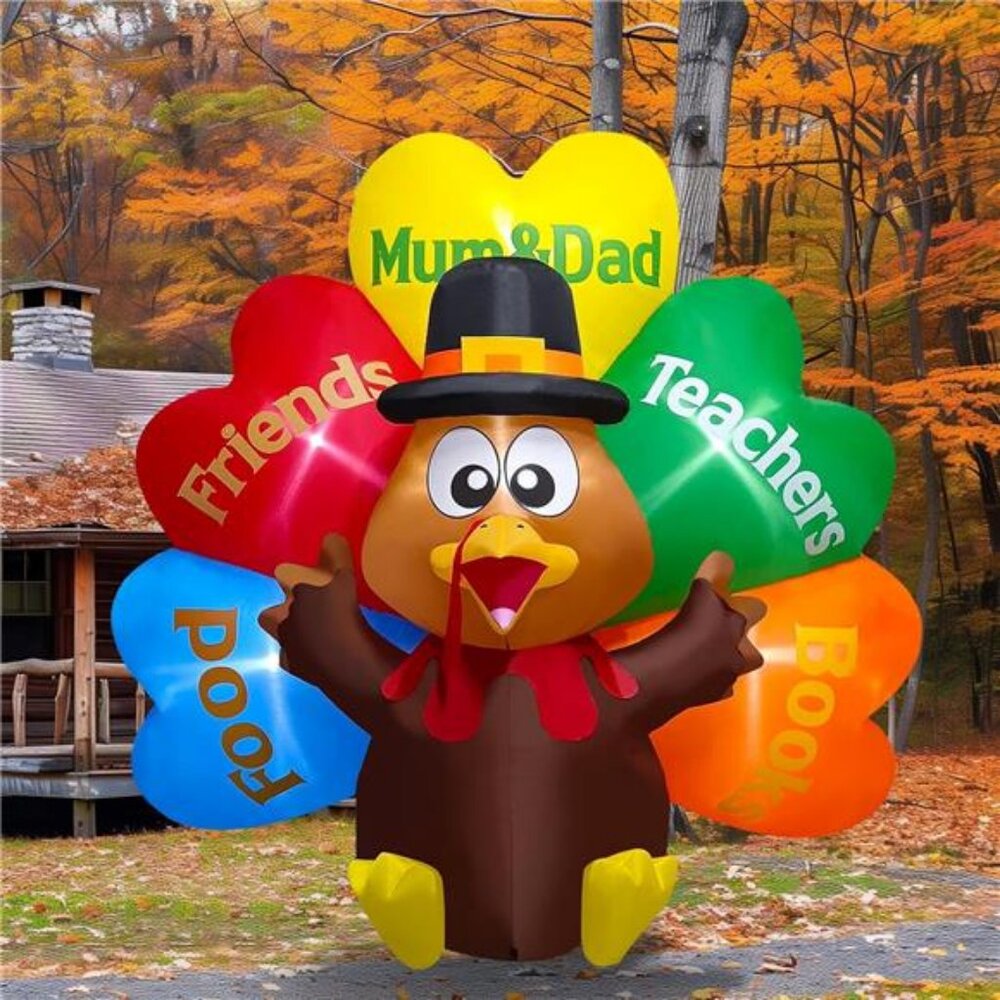 8FT Thanksgiving Inflatables Decorations, Giant Turkey Inflatables with Hat